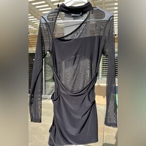 Shape Black Mesh Slinky Overlay Long Sleeve Bodycon Dress PrettyLittleThing Sz10